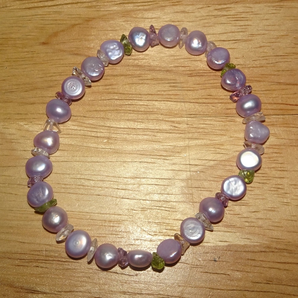 Freshwater Pink Pearl Amethyst Chip Bracelet